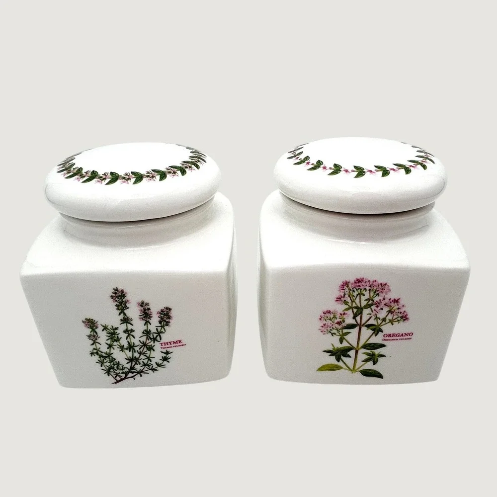 Vintage Maxwell & Williams White Porcelain Ceramic Canister Set Thyme & Oregano